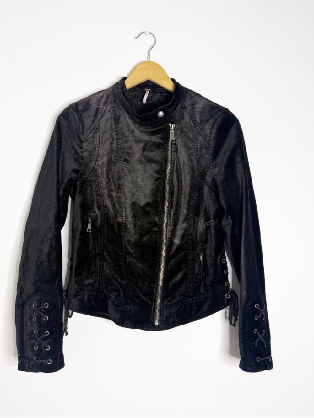 Free People Lacey Moto Jacket Black Zip Up Fitted Small - Picture 10 of 11